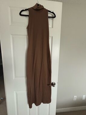 BUMPSUIT Sleeveless Brown Turtleneck Maxi Dress